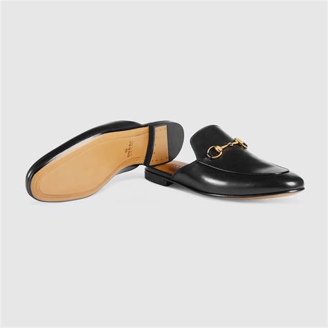 gucci 426219|Black Shiny Leather Horsebit Slipper With Gold.